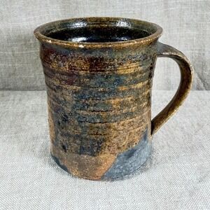 Unbranded Studio Pottery Mug Unisex OS Brown Good Vintage Ribbed Stoneware